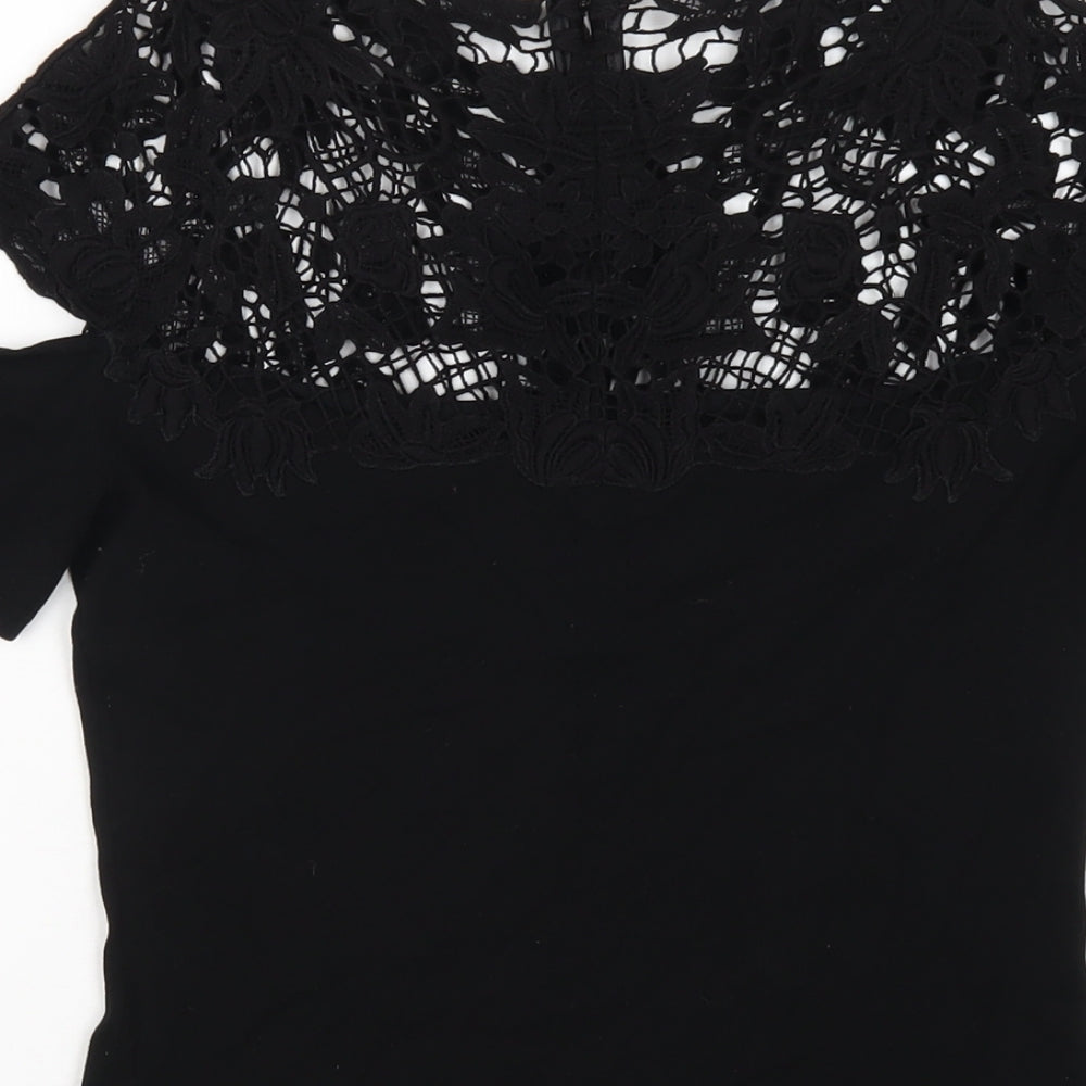 Marciano Womens Black Viscose Basic T-Shirt Size S Round Neck