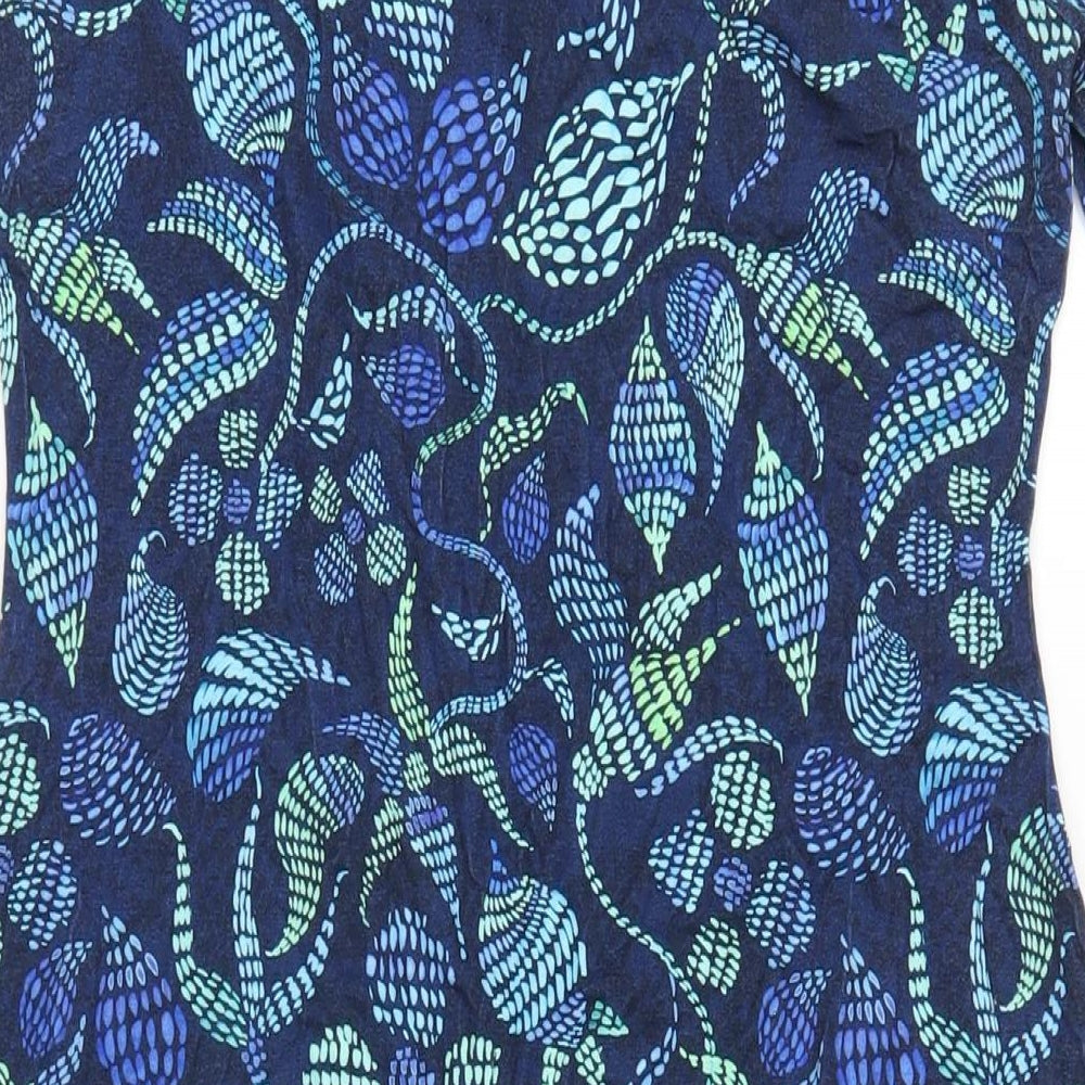 David Nieper Womens Blue Geometric Viscose A-Line Size 12 Round Neck Pullover