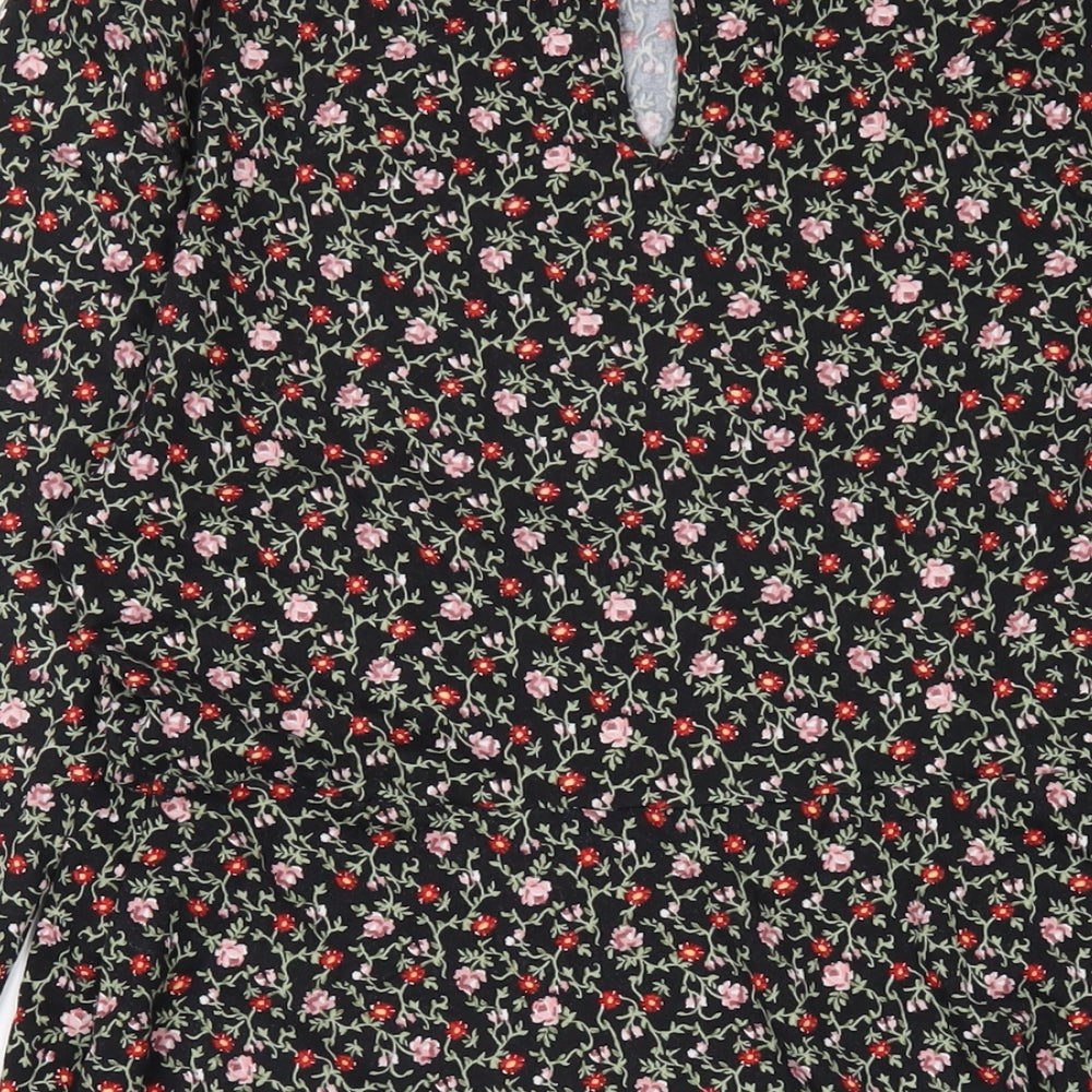 New Look Womens Black Floral Polyester A-Line Size 12 Round Neck Button