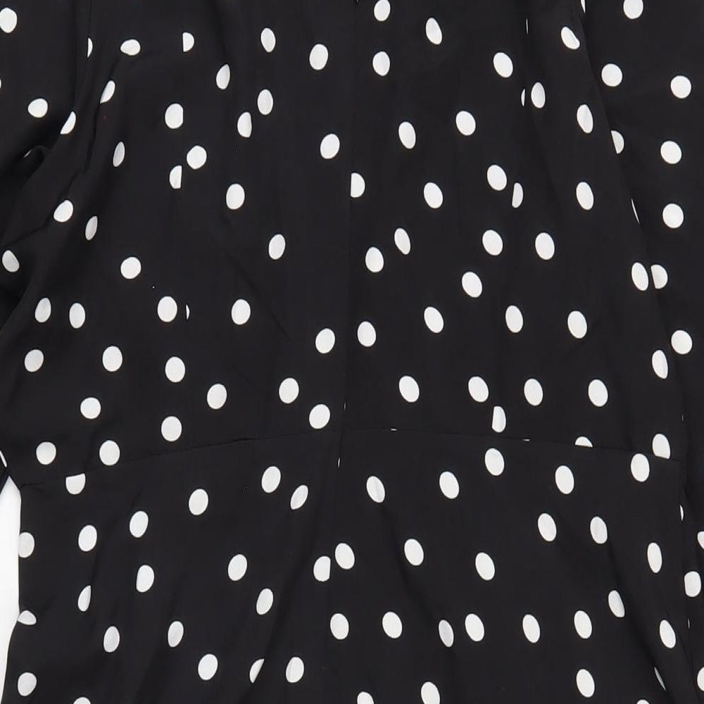 New Look Womens Black Polka Dot Polyester A-Line Size 12 Collared Zip