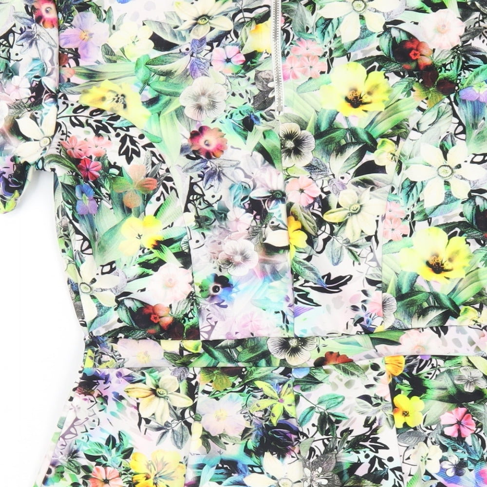 Warehouse Womens Multicoloured Floral Polyester A-Line Size 8 Round Neck Zip