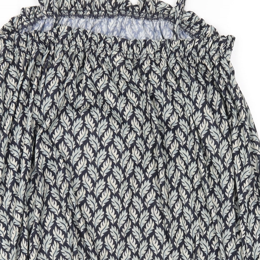 H&M Womens Blue Geometric Polyester A-Line Size S Square Neck Pullover