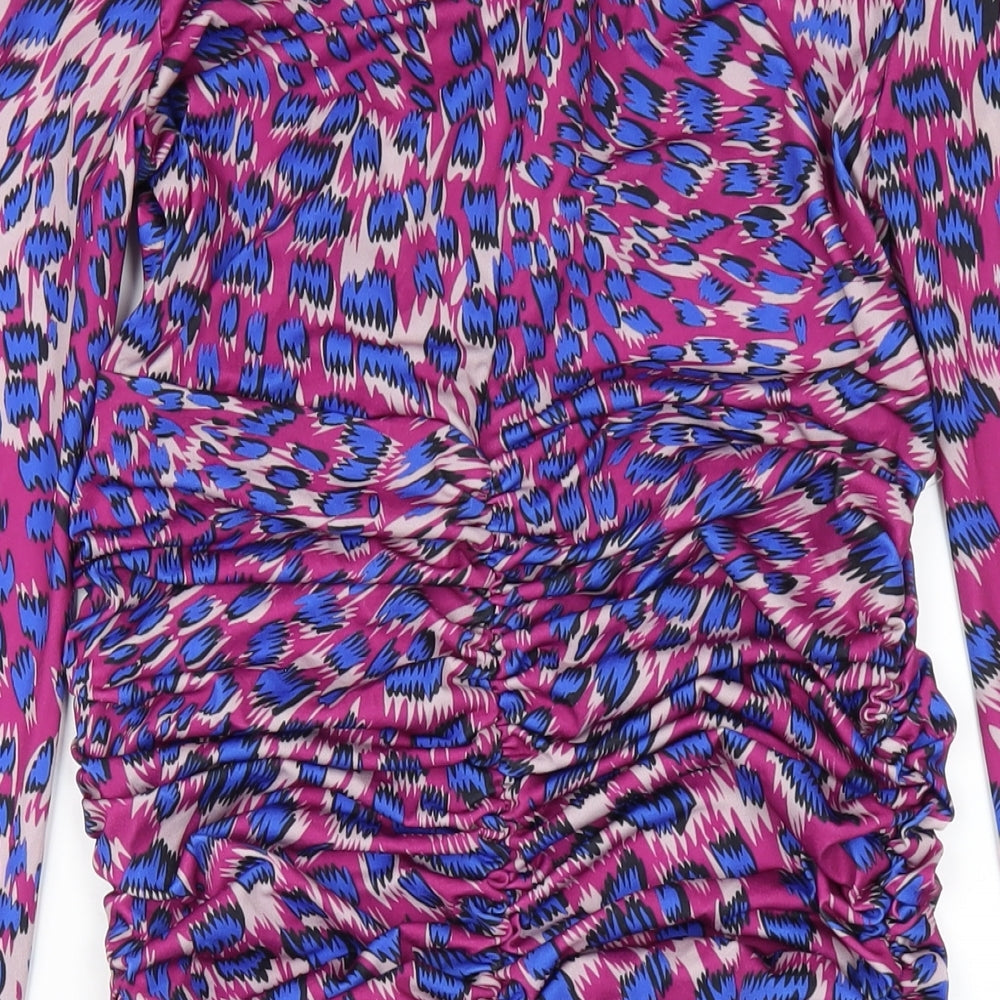 Jenerique Womens Multicoloured Geometric Polyester Bodycon Size 14 V-Neck Zip