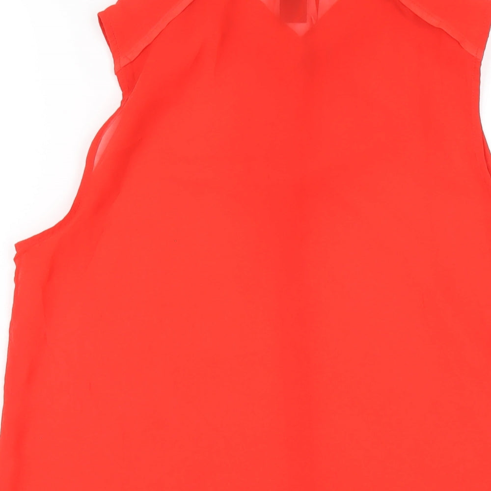 H&M Womens Red Polyester Basic Button-Up Size 10 Collared