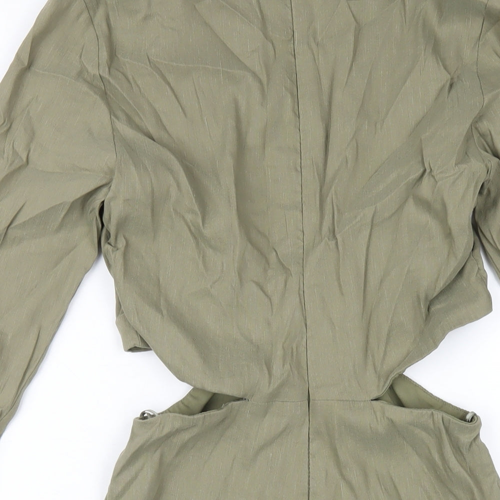 Zara Womens Green Polyester A-Line Size M V-Neck Zip