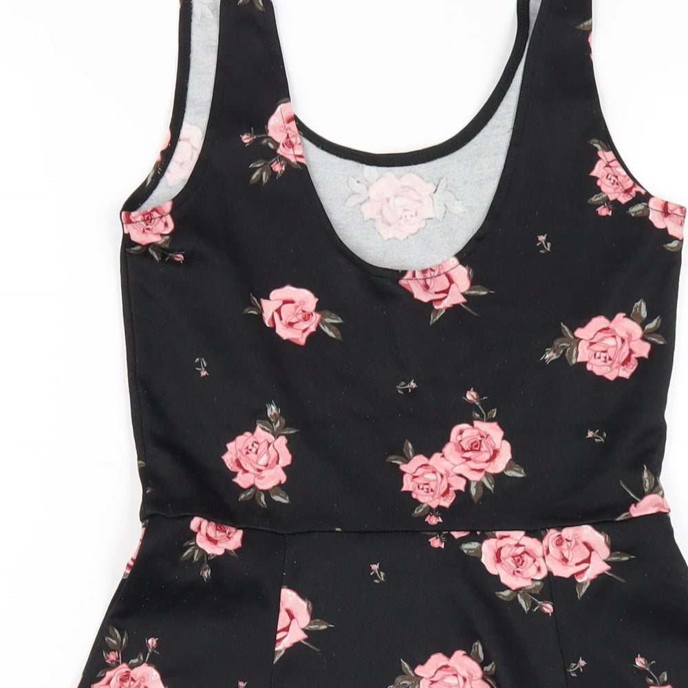 H&M Womens Black Floral Polyester A-Line Size 8 Scoop Neck Pullover