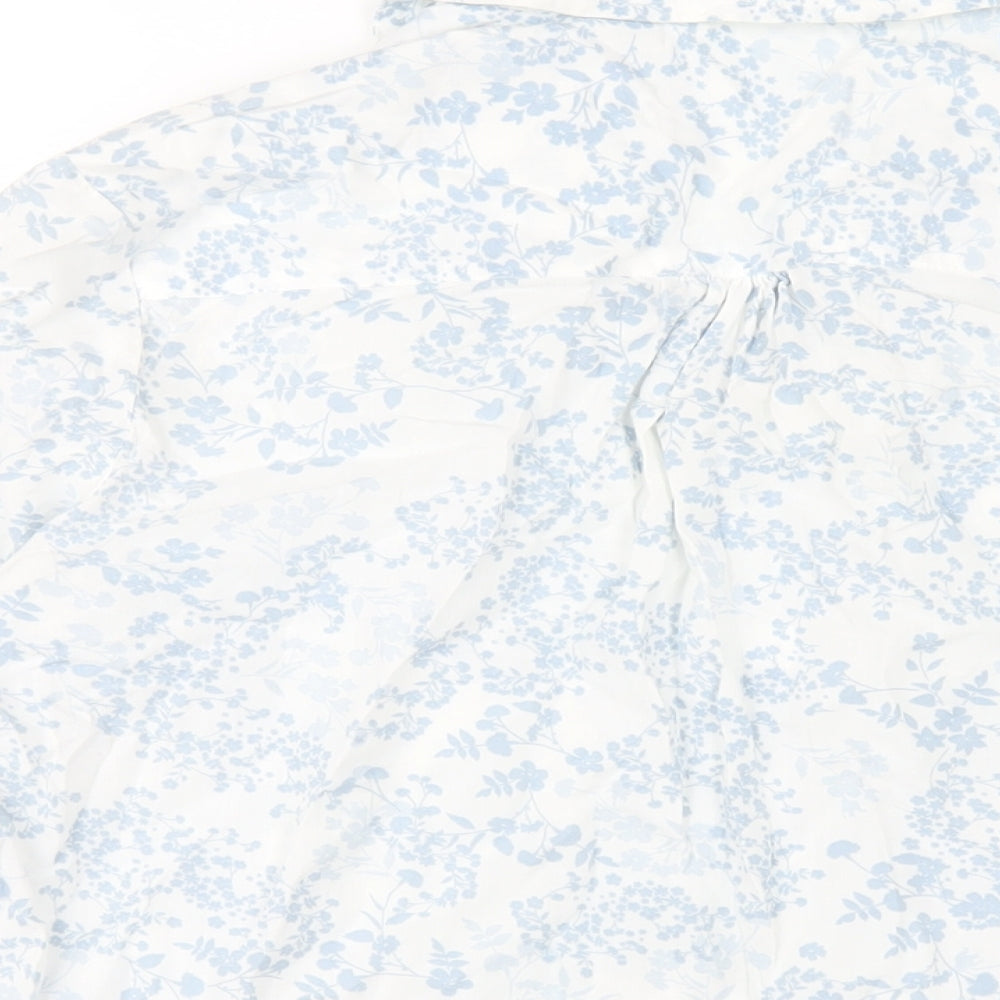 Marks & Spencer Womens Blue Geometric Cotton Basic Button-Up Size 10 Collared