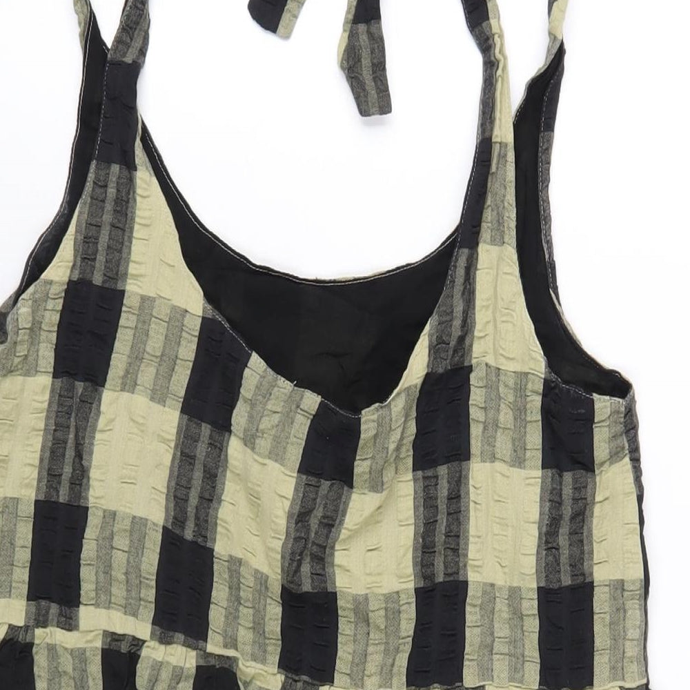 ASOS Womens Green Check Cotton A-Line Size 6 Scoop Neck Pullover