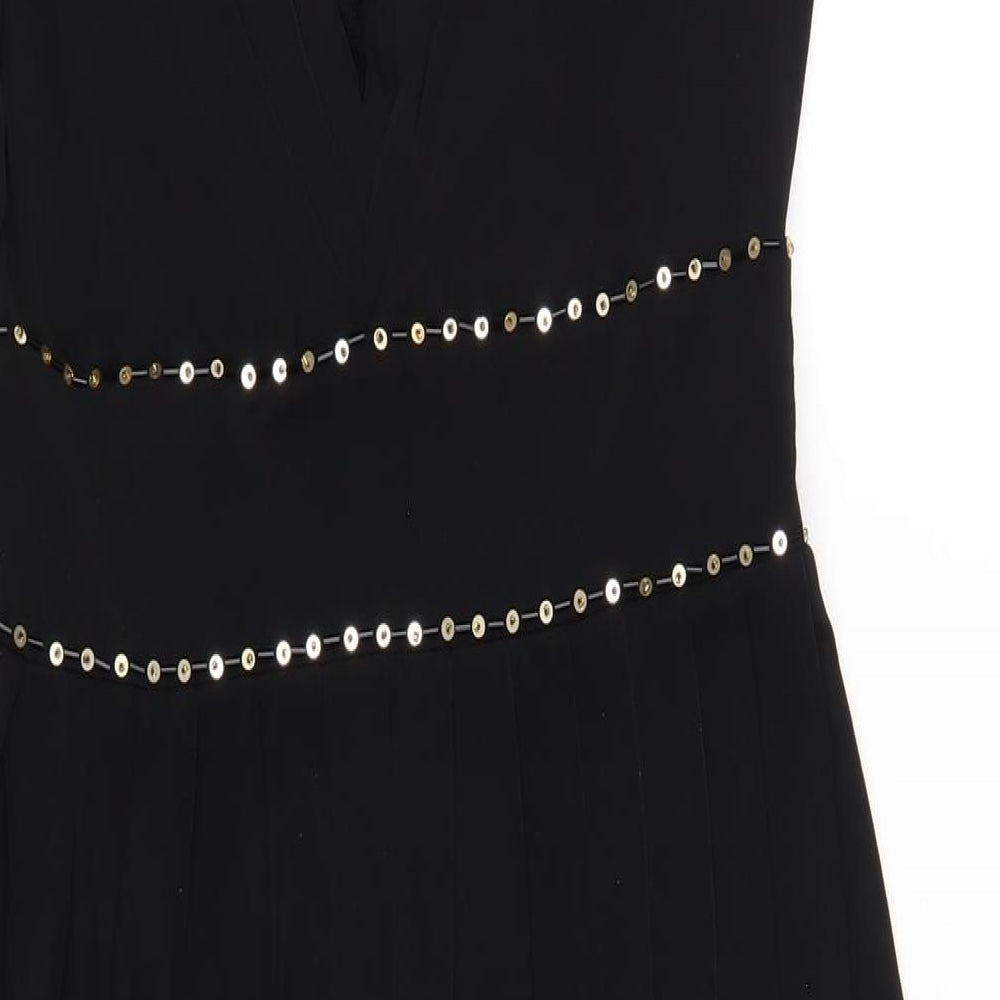 Muse Womens Black Polyester A-Line Size 6 V-Neck Zip