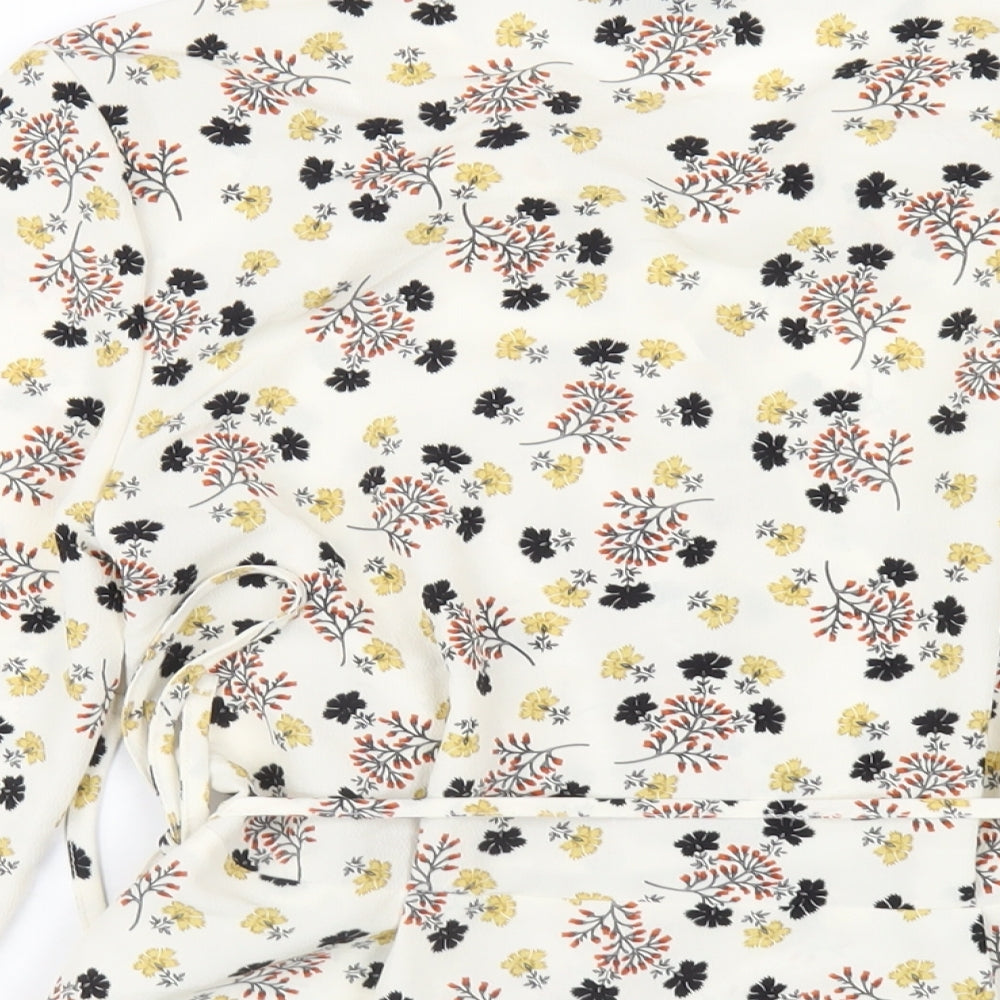 Topshop Womens Ivory Floral Polyester Wrap Blouse Size 10 V-Neck