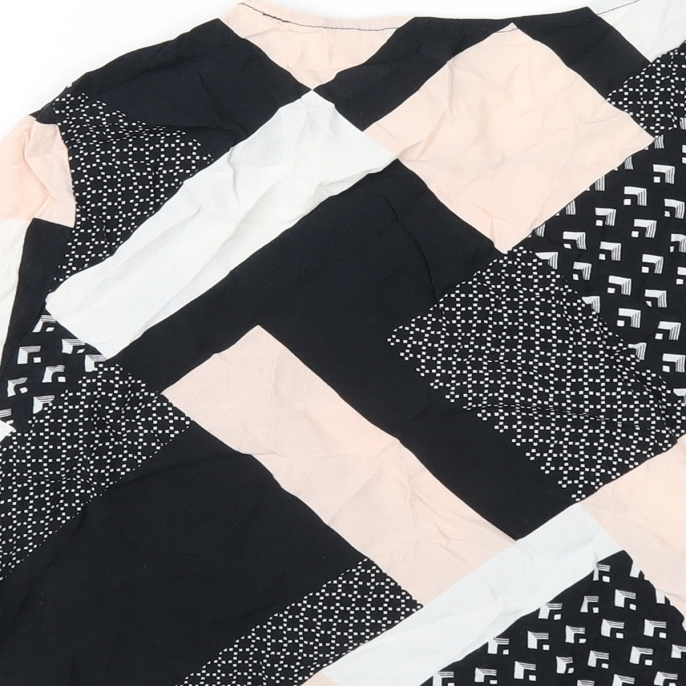 New Look Womens Multicoloured Geometric Viscose Basic T-Shirt Size 16 Round Neck