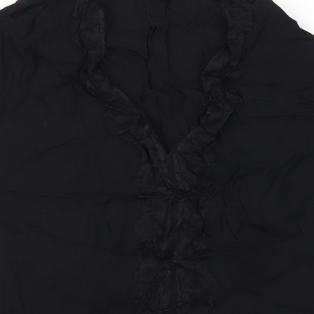 NEXT Womens Black Polyester Basic Blouse Size 12 V-Neck - Lace Trim