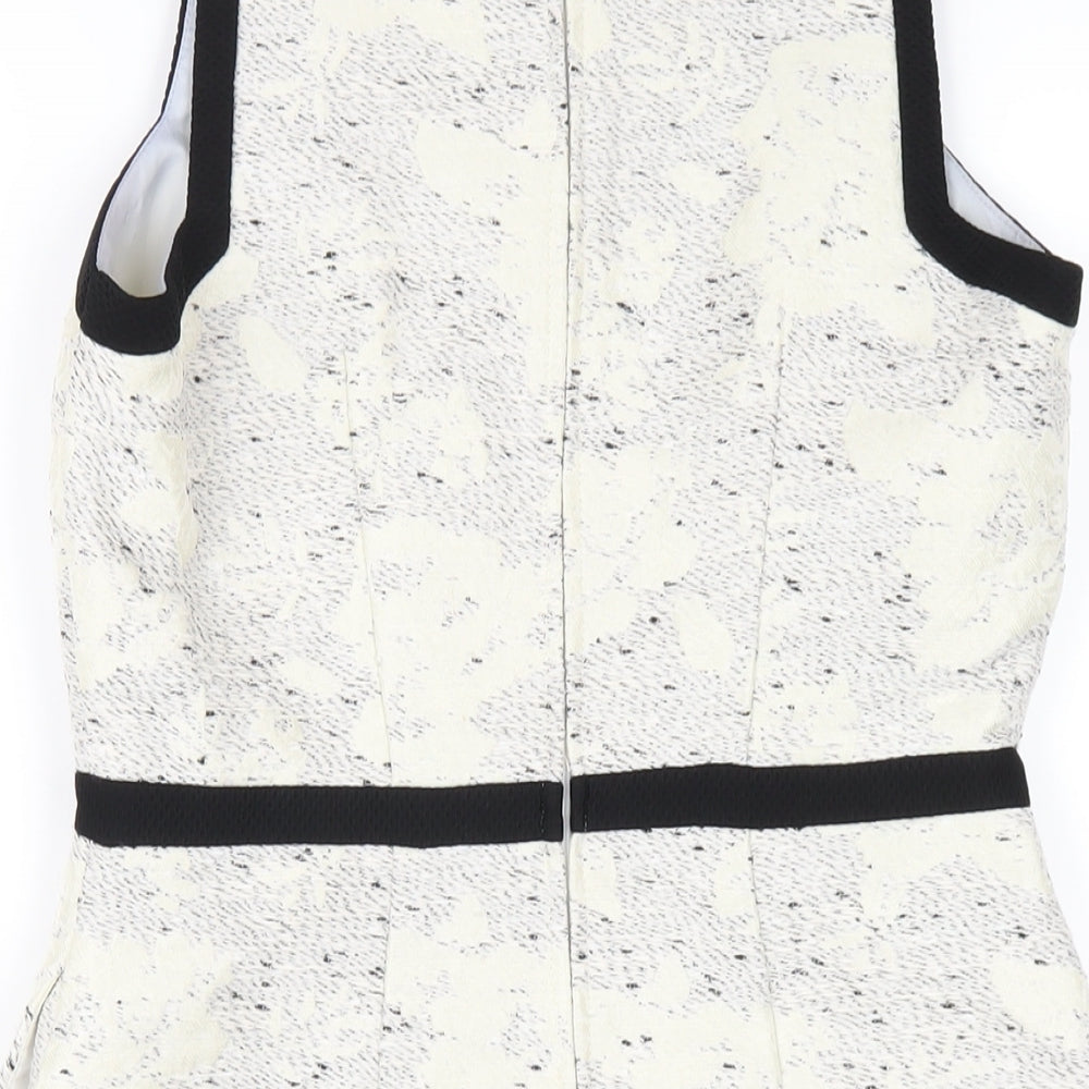 H&M Womens White Polyester A-Line Size 8 Round Neck Zip