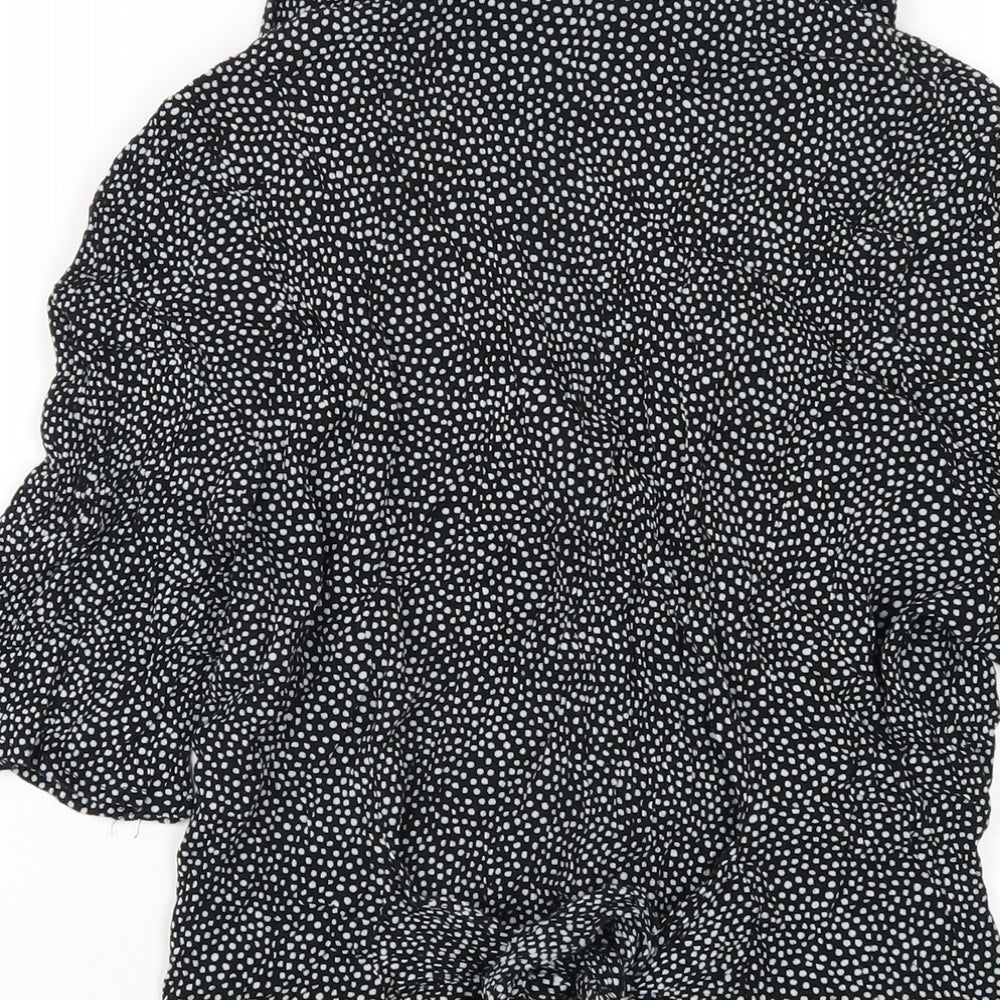 Wallis Womens Black Polka Dot Viscose Basic Button-Up Size 14 Collared