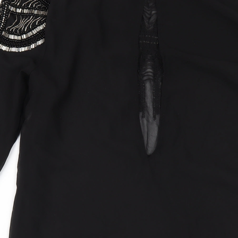 H&M Womens Black Polyester A-Line Size 10 Round Neck Button - Beaded Front