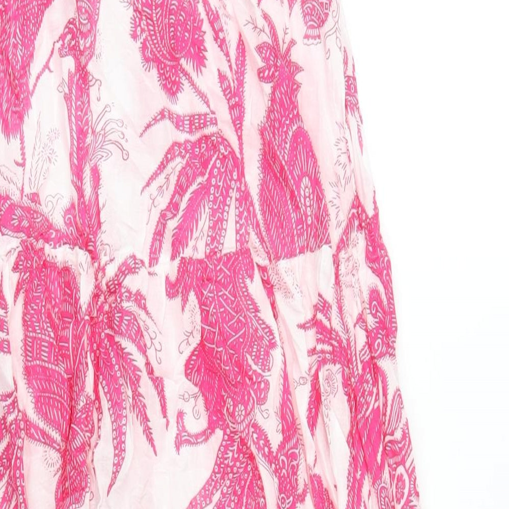 H&M Womens Pink Geometric Cotton A-Line Size 12 V-Neck Pullover