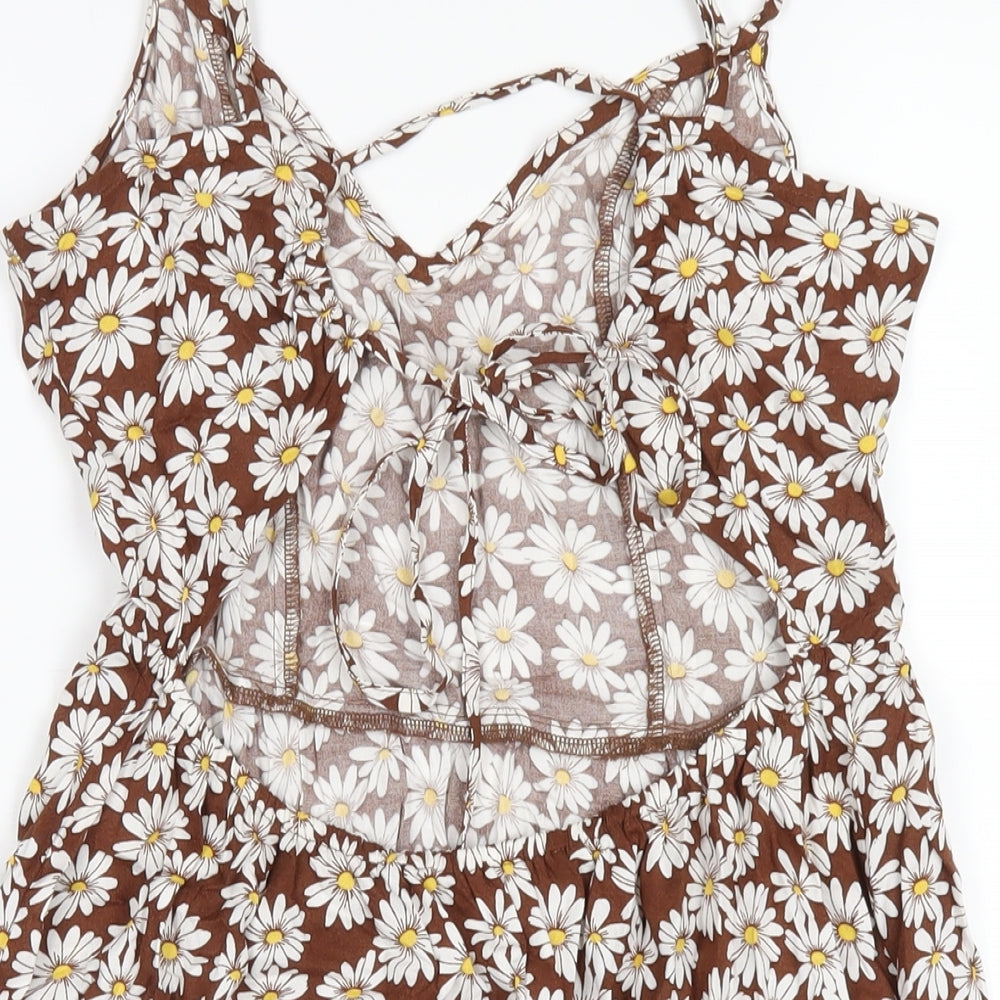 H&M Womens Brown Floral Viscose A-Line Size 10 V-Neck Pullover
