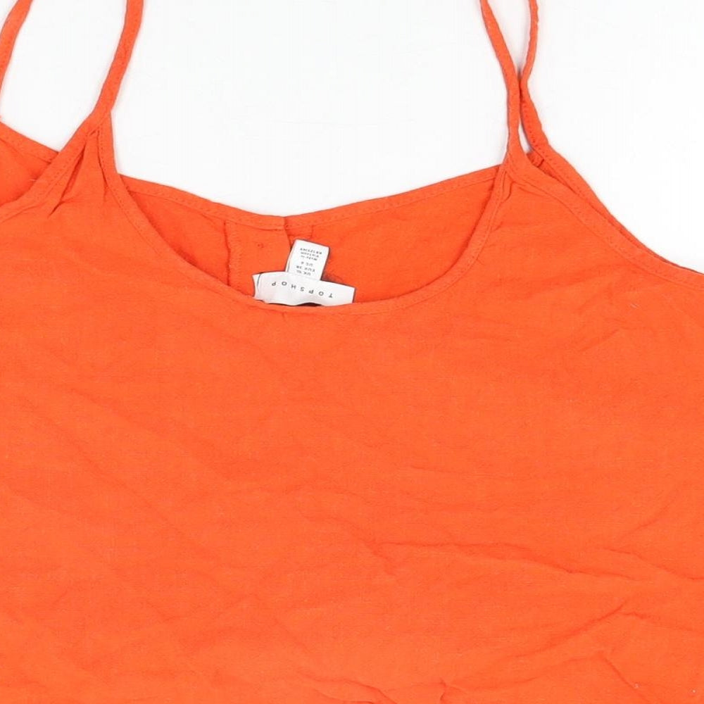 Topshop Womens Red Linen Basic T-Shirt Size 10 V-Neck