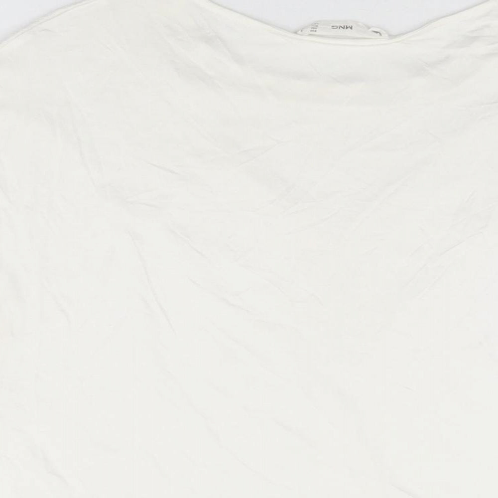 Mango Womens White Polyester Basic Blouse Size M Round Neck