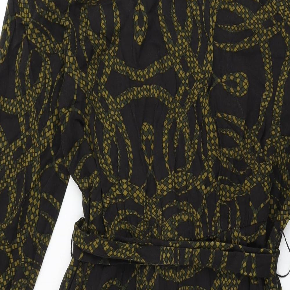 H&M Womens Black Geometric Viscose Shirt Dress Size 4 Collared Button
