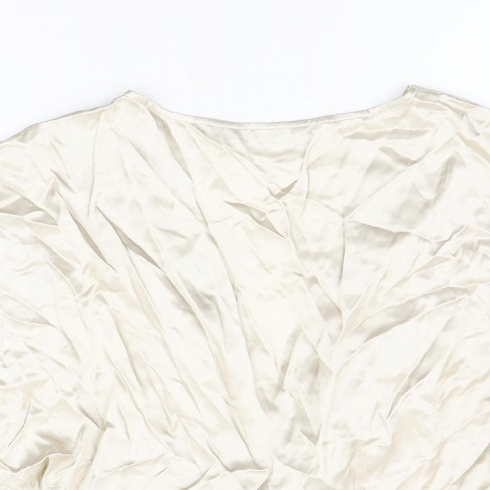 Zara Womens Beige Polyester Cropped Blouse Size L V-Neck