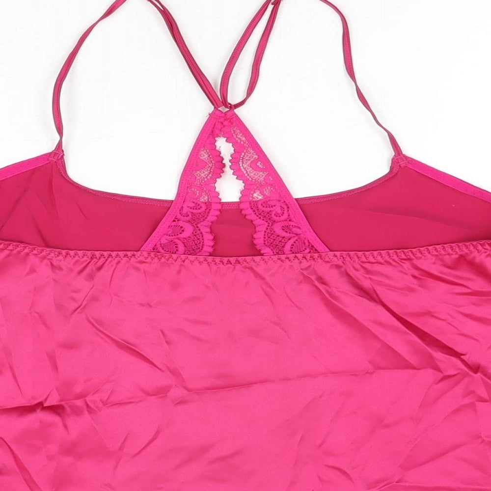 Marks & Spencer Womens Pink Solid Polyester Cami Pyjama Top Size S