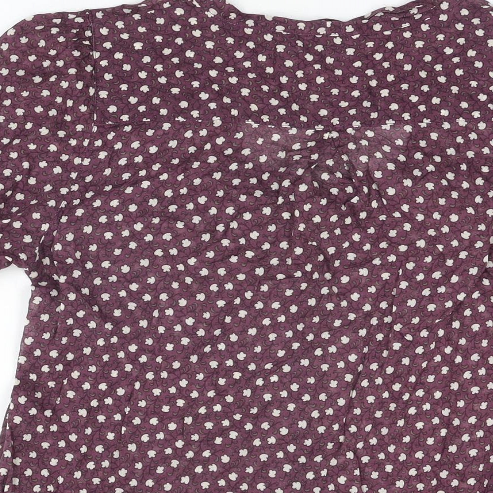 Topshop Womens Purple Floral Cotton Basic Button-Up Size 10 Round Neck