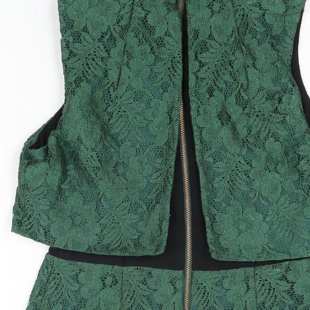 Topshop Womens Green Floral Nylon Mini Size 10 Round Neck Zip
