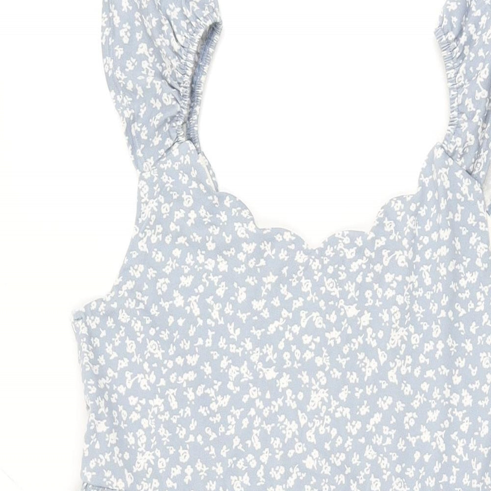 Monteau Womens Blue Floral Polyester Mini Size L Sweetheart Pullover
