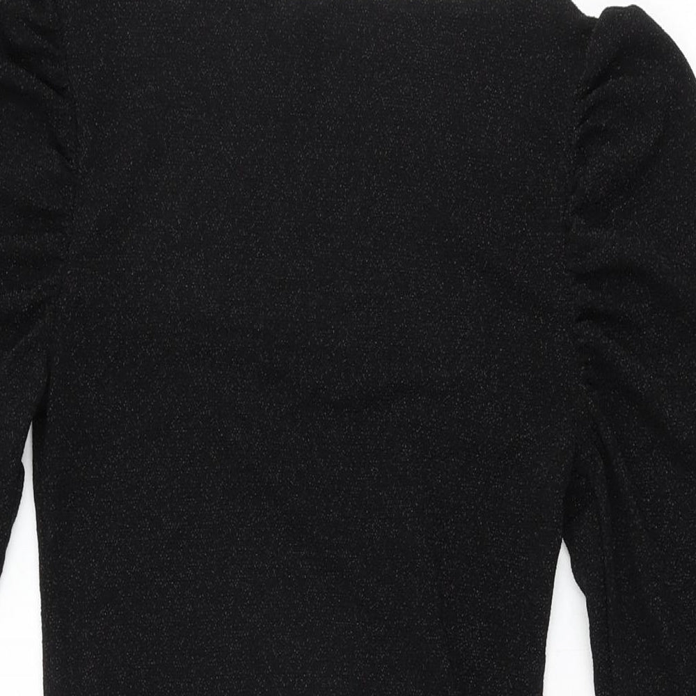 H&M Womens Black Polyester Bodycon Size S Square Neck Pullover