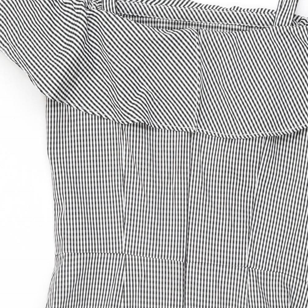Donna Morgan Womens White Geometric Cotton Mini Size 6 Off the Shoulder Zip