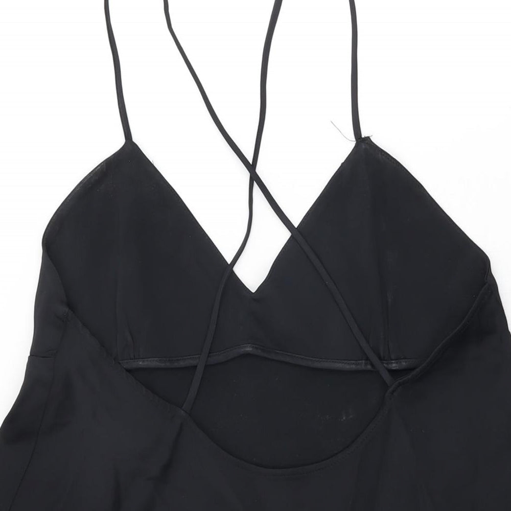Zara Womens Black Acetate Mini Size L V-Neck Pullover