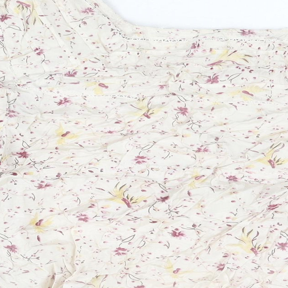 Label Lab Womens Ivory Floral Viscose Basic T-Shirt Size 10 Round Neck
