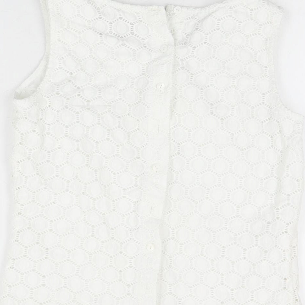 Pure Womens White Geometric Cotton Basic T-Shirt Size 8 Round Neck