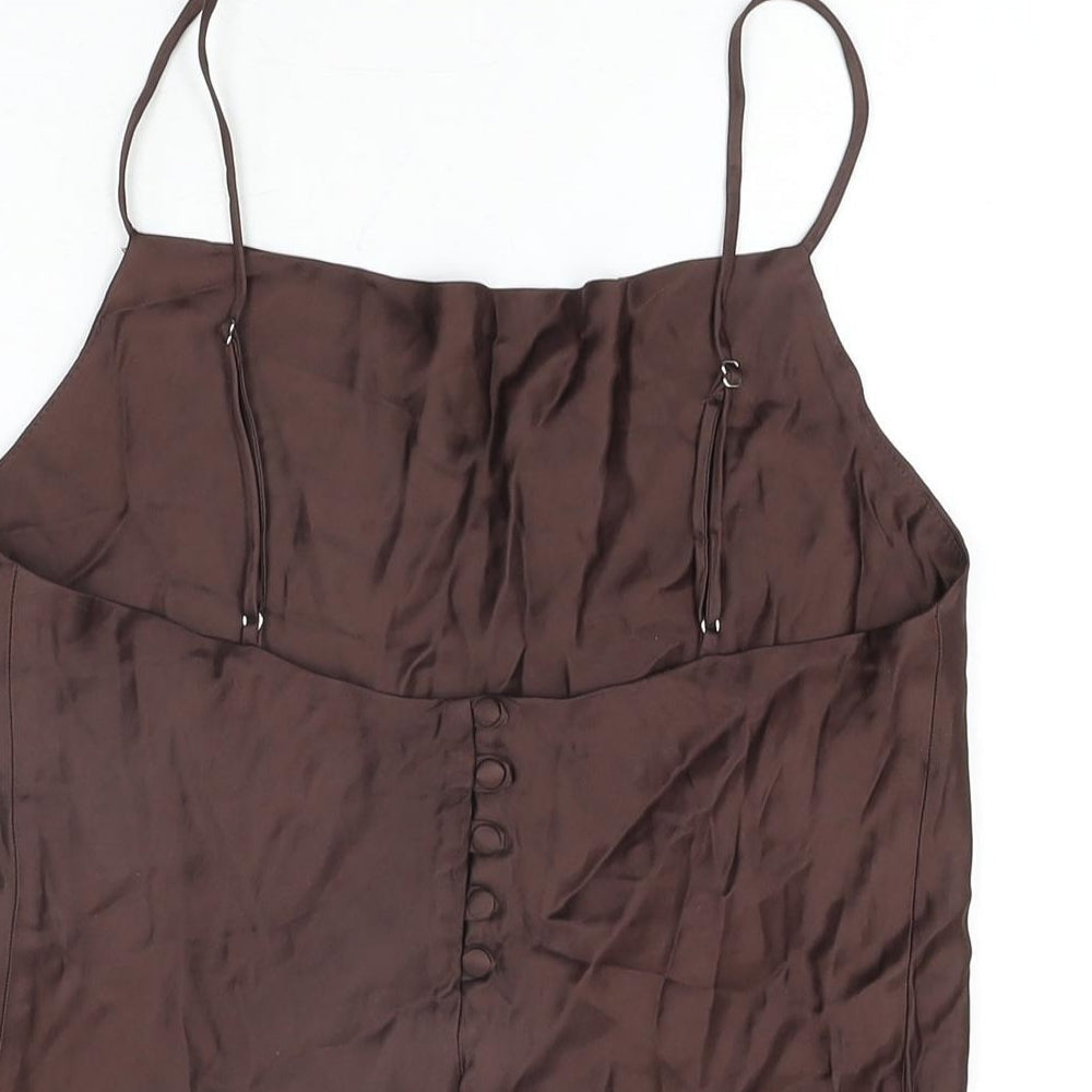 Zara Womens Brown Polyester Camisole T-Shirt Size S Cowl Neck