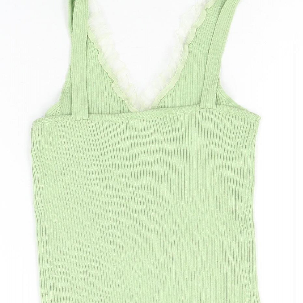 QED London Womens Green Viscose Basic T-Shirt Size S V-Neck