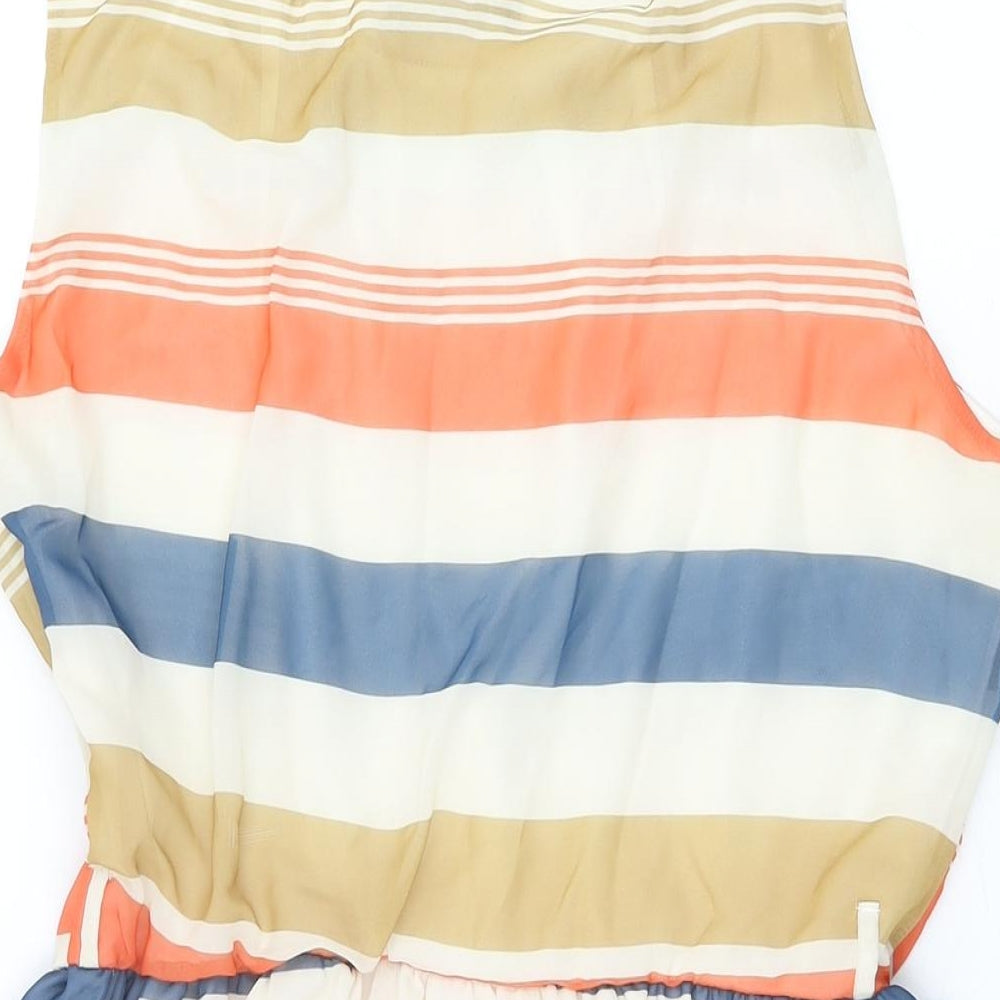 Select Womens Ivory Striped Polyester Skater Dress Size 14 Round Neck Zip