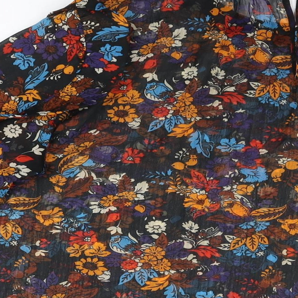 NEXT Womens Black Floral Polyester Basic Blouse Size 14 Round Neck