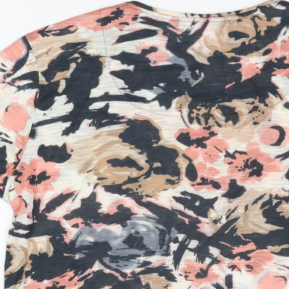Viz-A-Viz Womens Multicoloured Floral Polyester Basic T-Shirt Size M Round Neck