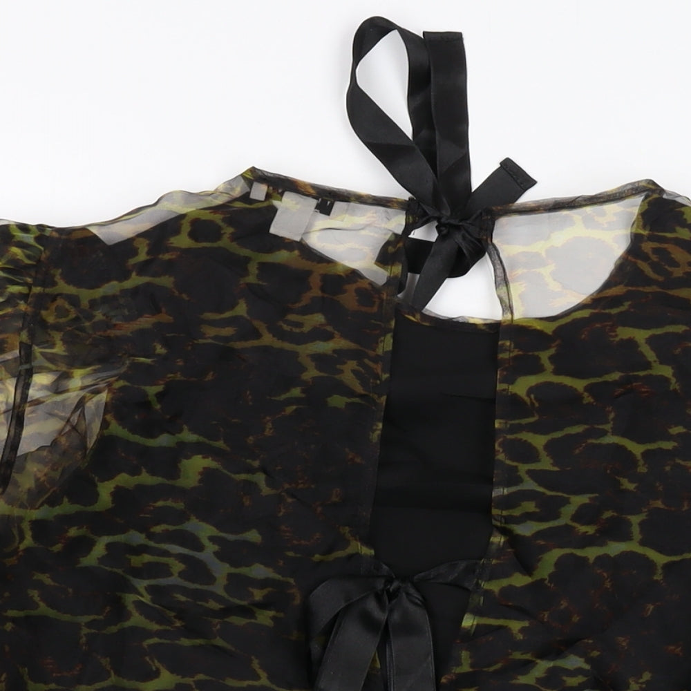 Topshop Womens Black Animal Print Polyester Basic Blouse Size 12 Round Neck