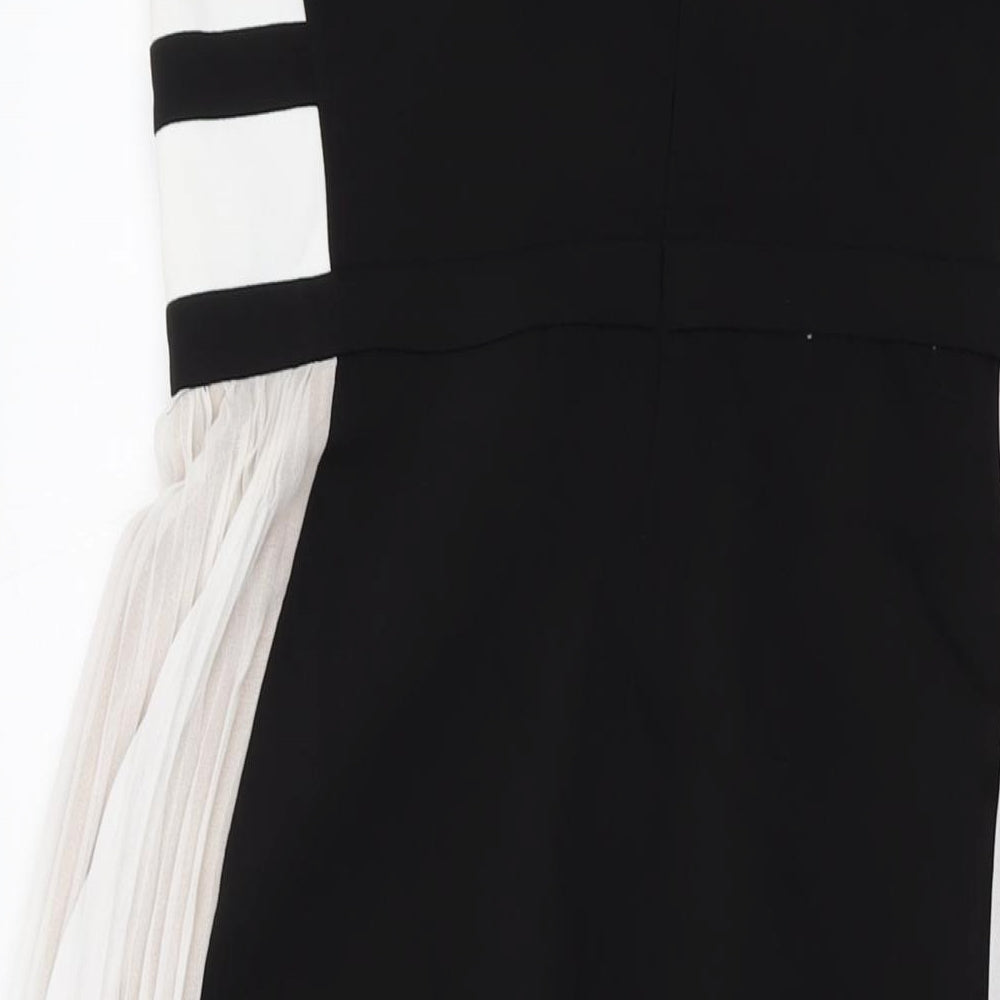 BCBGMAXAZRIA Womens Black Polyester A-Line Size 12 V-Neck Zip
