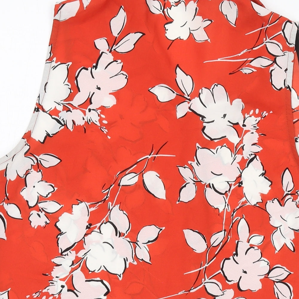 Roman Womens Red Floral Polyester Basic Button-Up Size 16 Collared