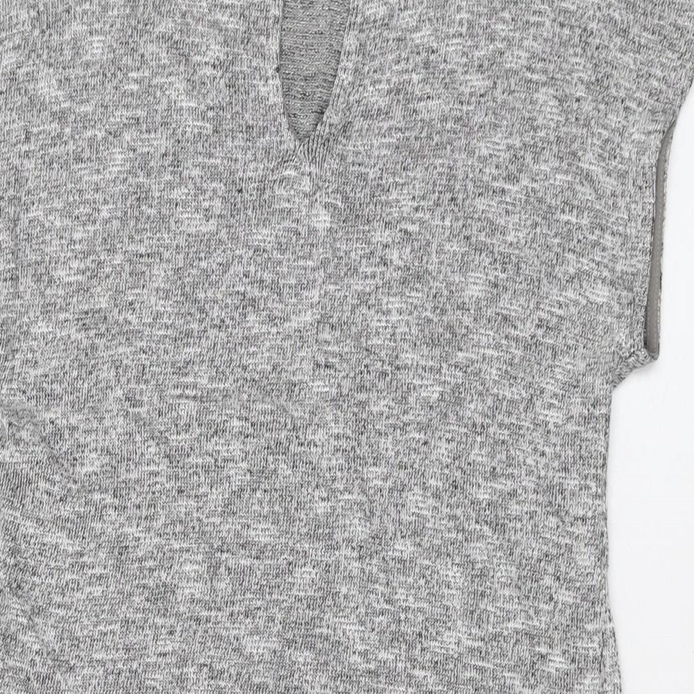 Oasis Womens Grey Viscose Basic T-Shirt Size XS Mock Neck