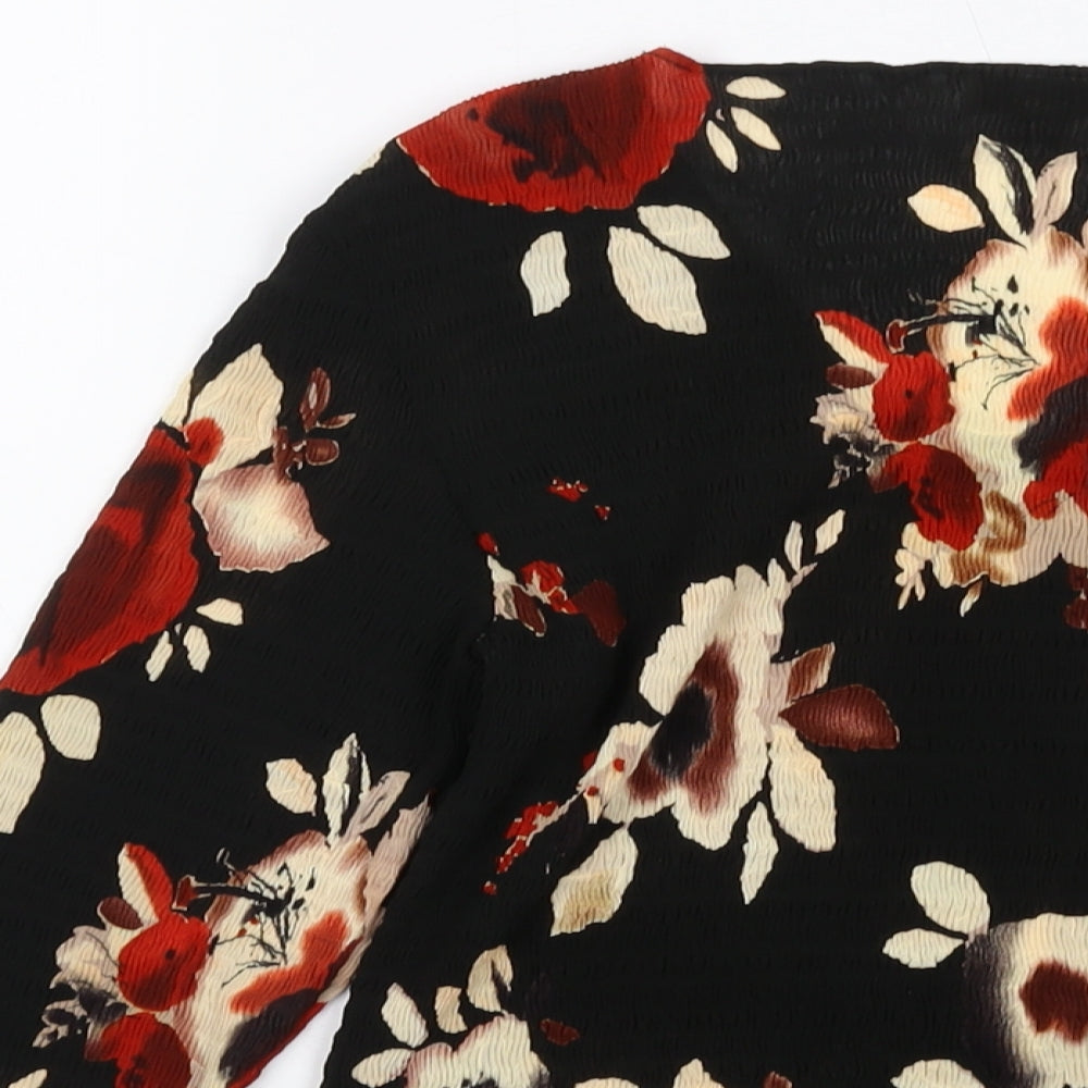 Country Casuals Womens Black Floral Polyester Basic Blouse Size S Round Neck