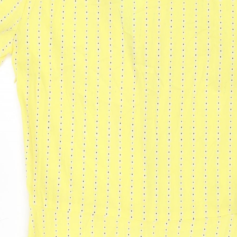 H&M Womens Yellow Geometric Polyester A-Line Size 10 V-Neck Button