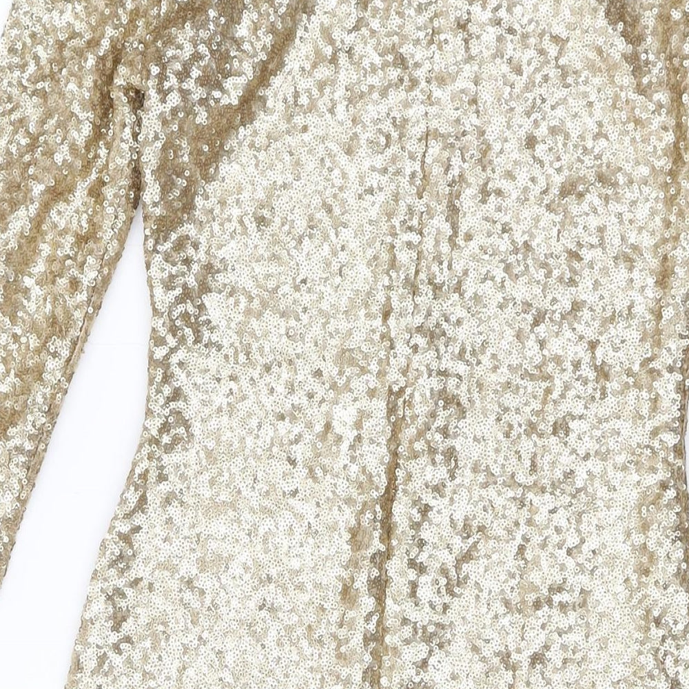 TFNC Womens Gold Polyester Mini Size S Round Neck Zip
