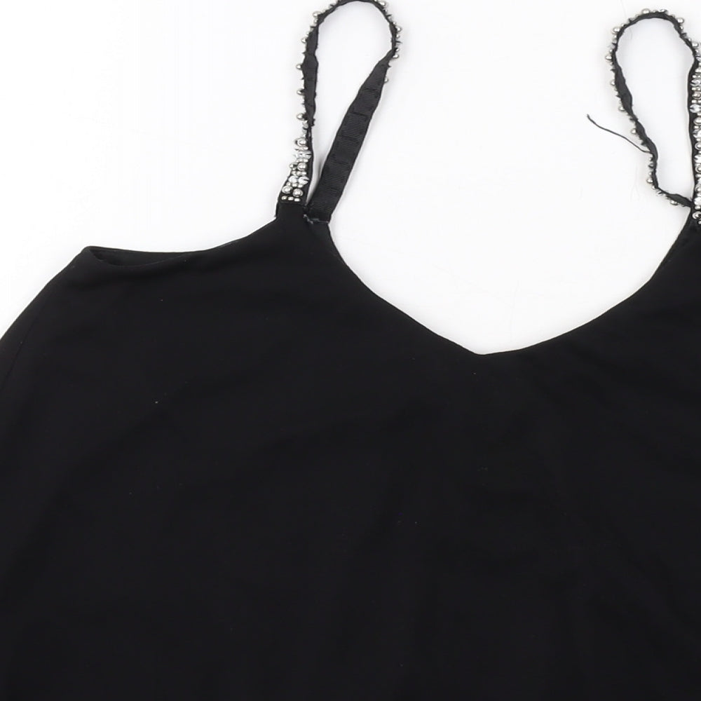 New Look Womens Black Polyester Basic Tank Size 10 V-Neck