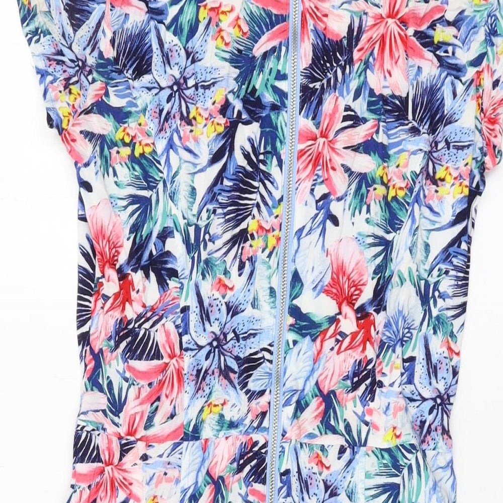 H&M Womens Multicoloured Floral Viscose A-Line Size 8 Round Neck Zip