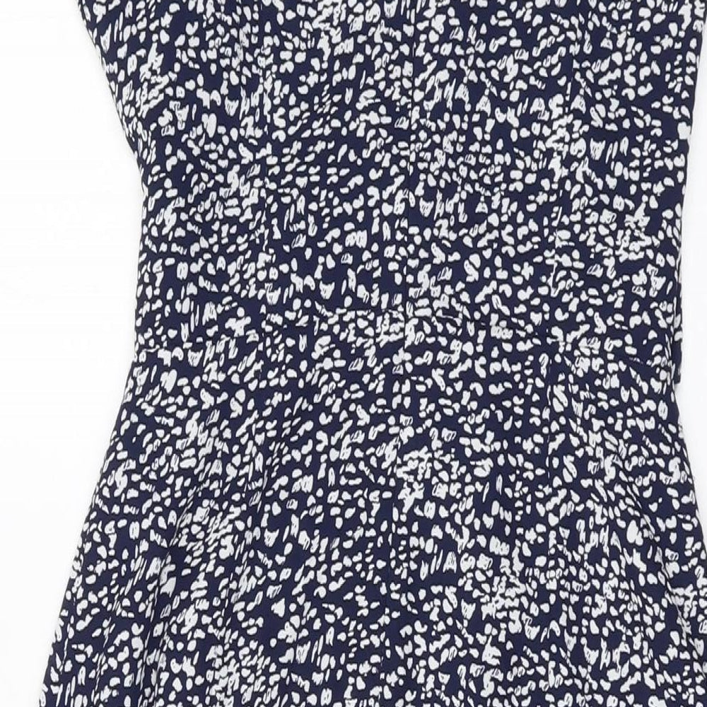 Warehouse Womens Blue Geometric Polyester A-Line Size 10 V-Neck Zip