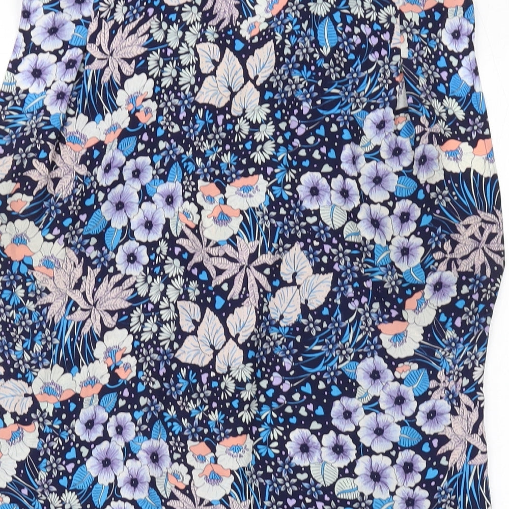 Warehouse Womens Blue Floral Polyester Basic Tank Size 10 Mock Neck